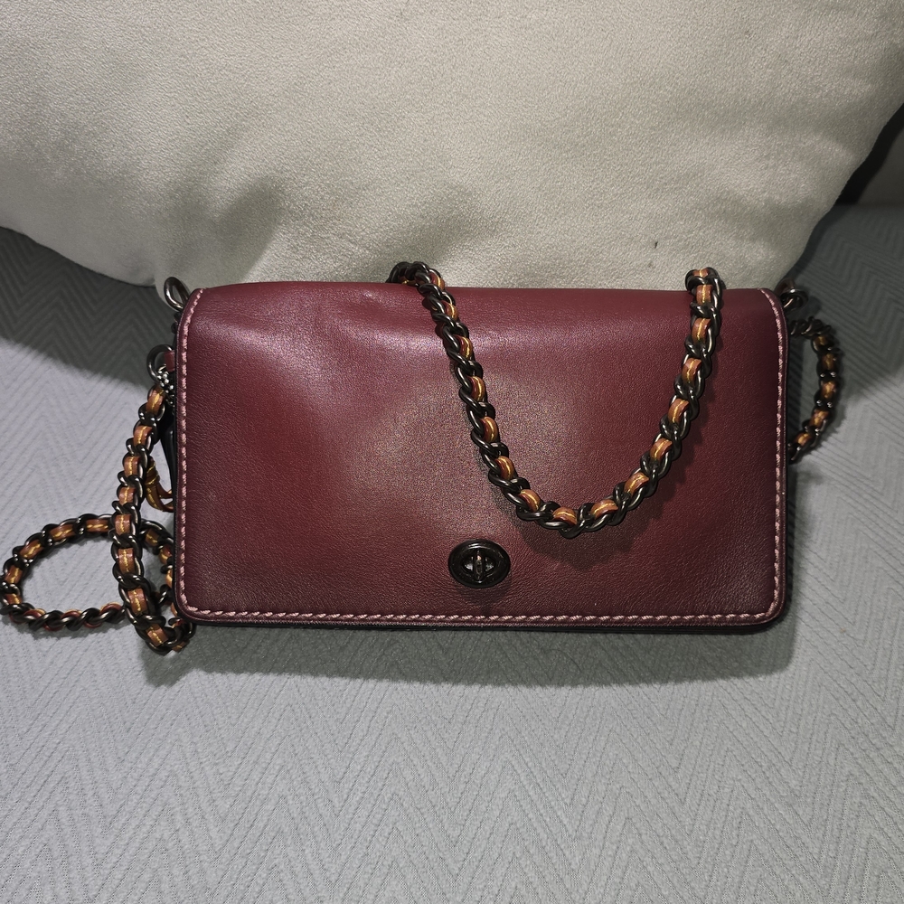 Coach Burgundy Leather Chain Bag